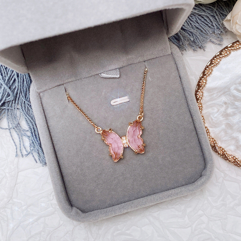 Fantasy Crystal Butterfly Gradient Glass Colored Necklace