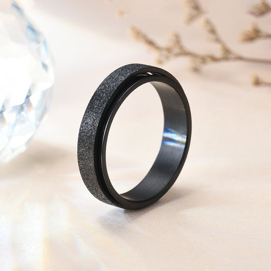 Titanium Steel Frosted Rotatable Colorful Pearl Rings