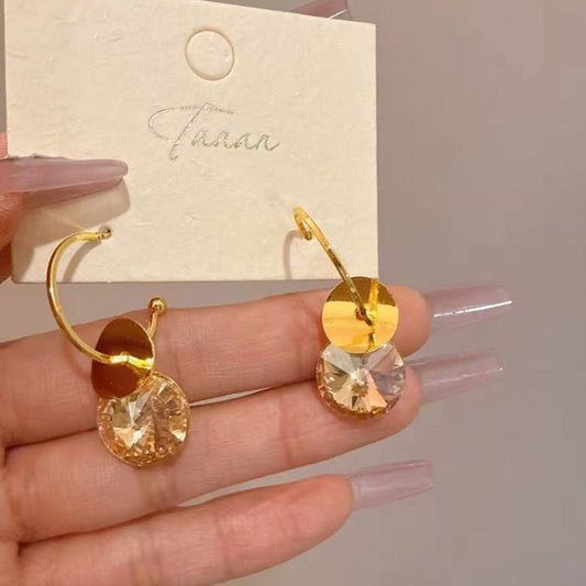 High-grade Sequined Geometric Female Coffee Color Rhinestone Eardrops Stud Earrings