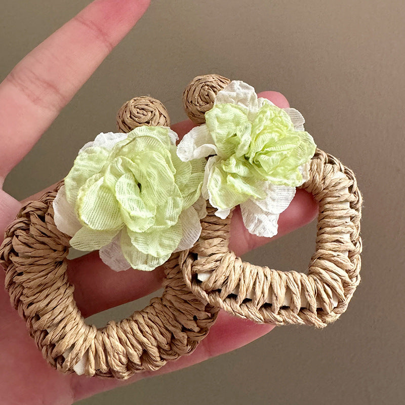 Two-color Camellia Tassel Square Fashion Atmosphere Earrings
