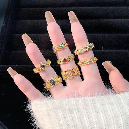 Style Light Luxury Hollow Pleated Stylish Opening Female Niche Rings