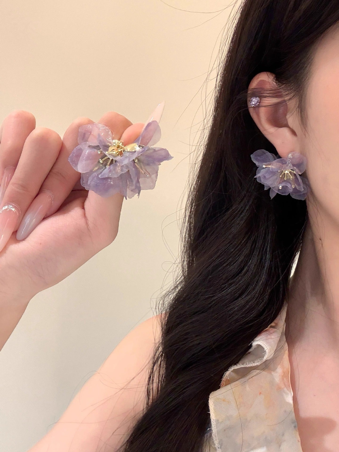 Opening White Seaside Holiday Purple Flower Female Graceful Mori Style Rings
