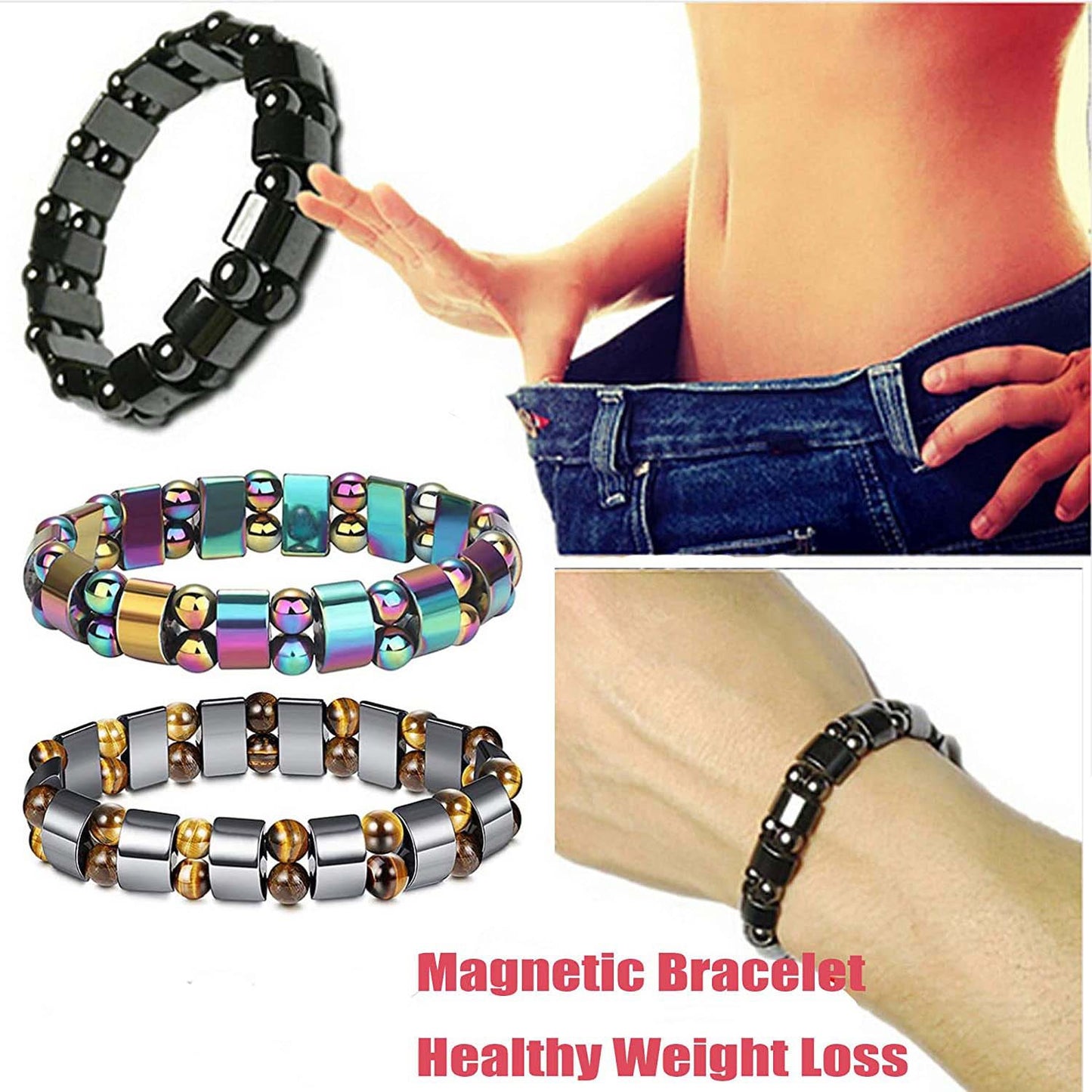 Moon Magnetic Magnet Color Beaded Elastic Tigereye Therapy Bracelet