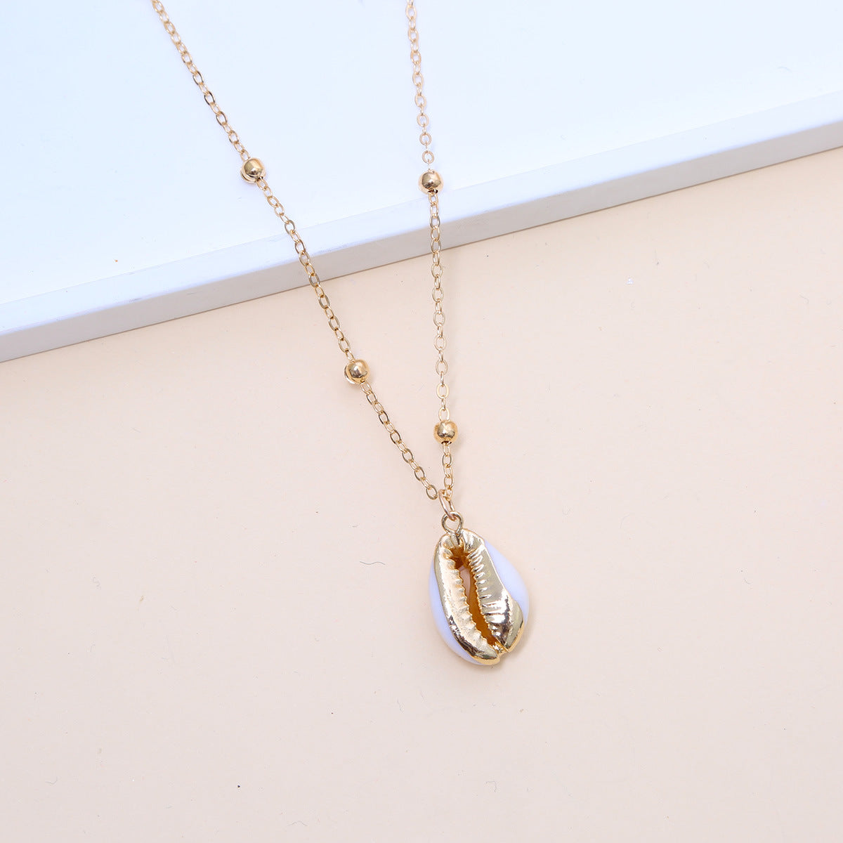 Ball Bead Chain Natural Shell Electroplated Necklace