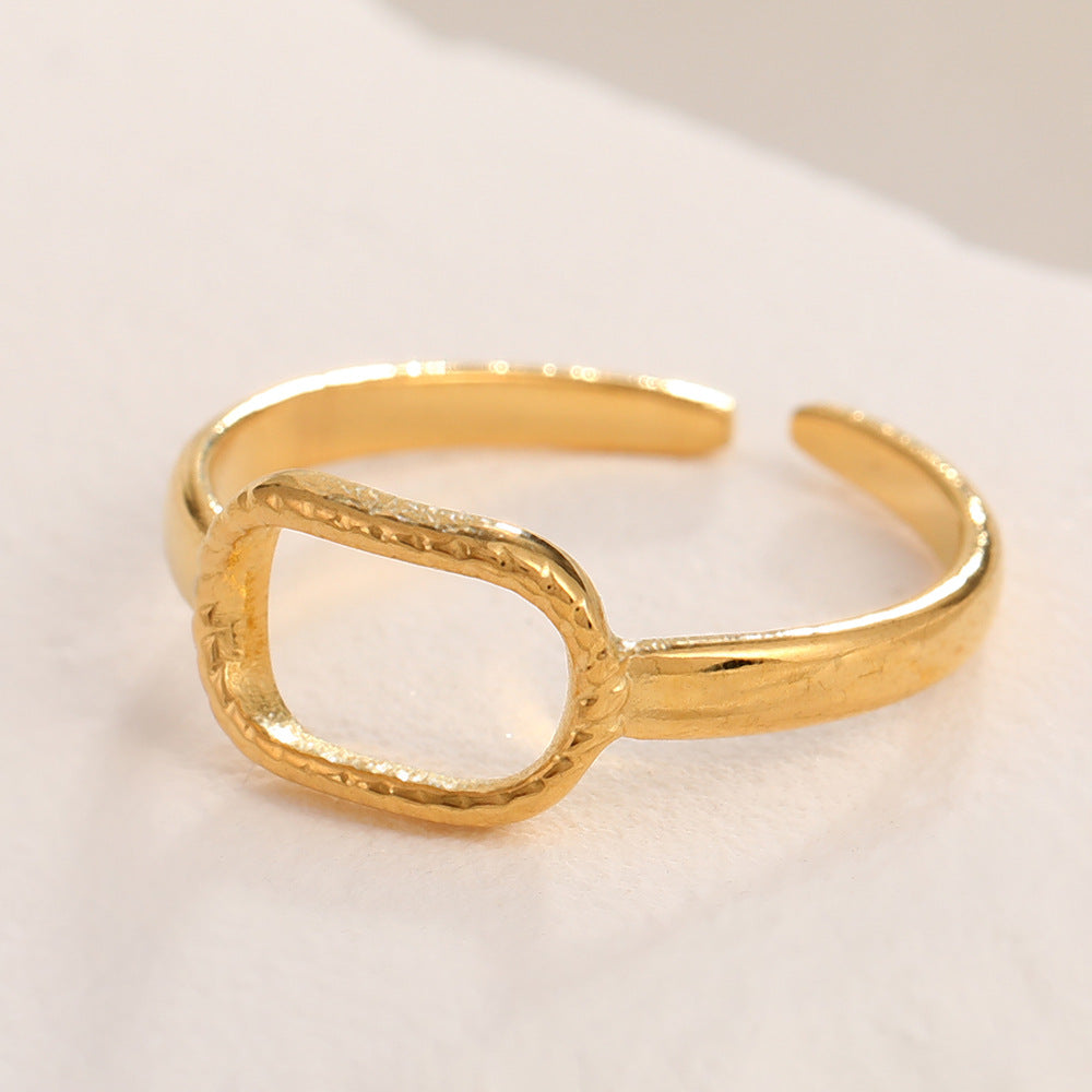 Korean Style Hollow Titanium Steel Design Personality Trendy Geometric Retro Ring