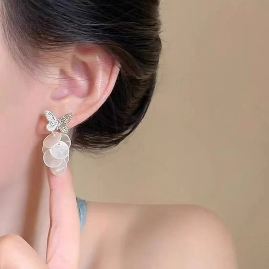 Fairy Metal Butterfly Shell Female Summer Light Luxury Minority Design Earrings