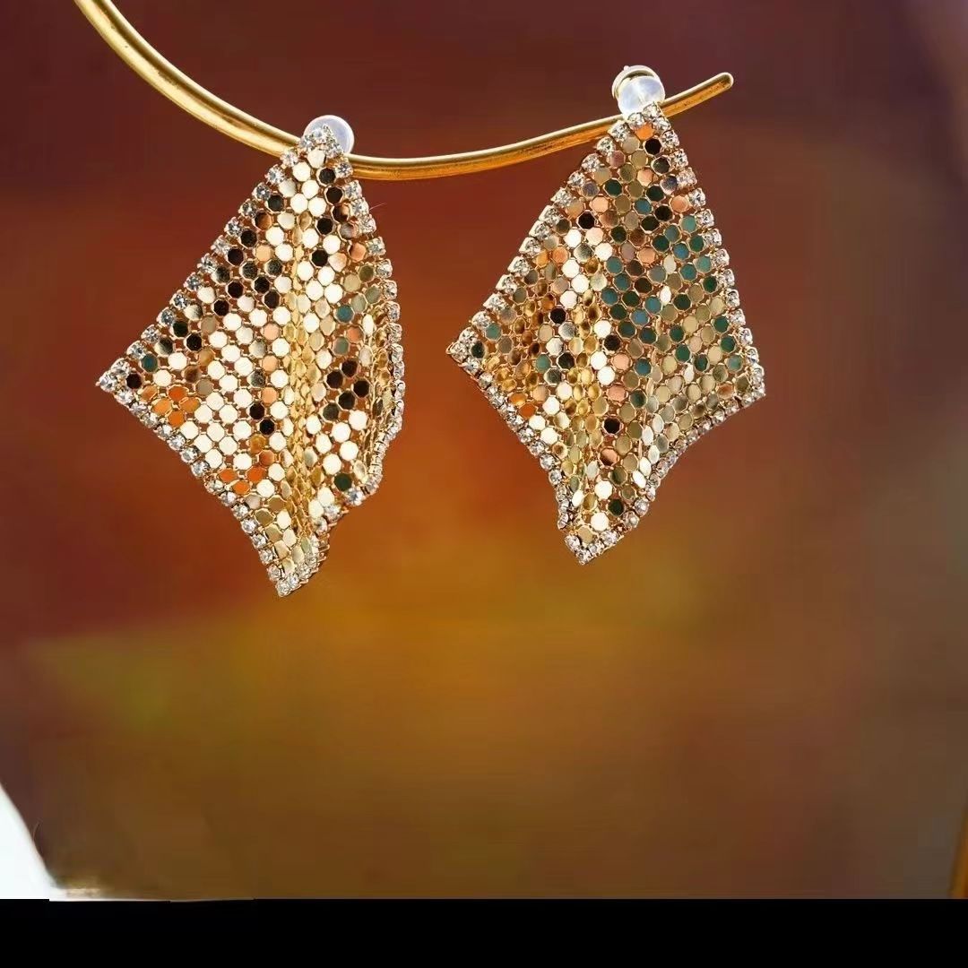 Diamond-shaped Sequins Zircon Tassel Fashion Exquisite French Earrings