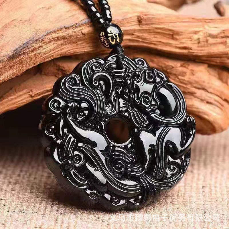 Women's & Men's White Jade Imitation Peace Buckle Live Necklace