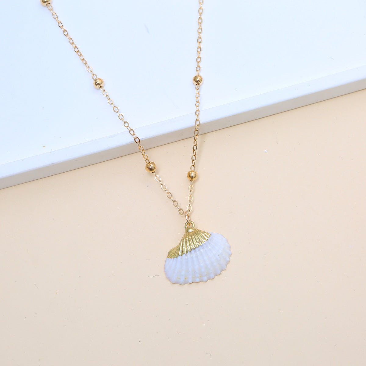Ball Bead Chain Natural Shell Electroplated Necklace