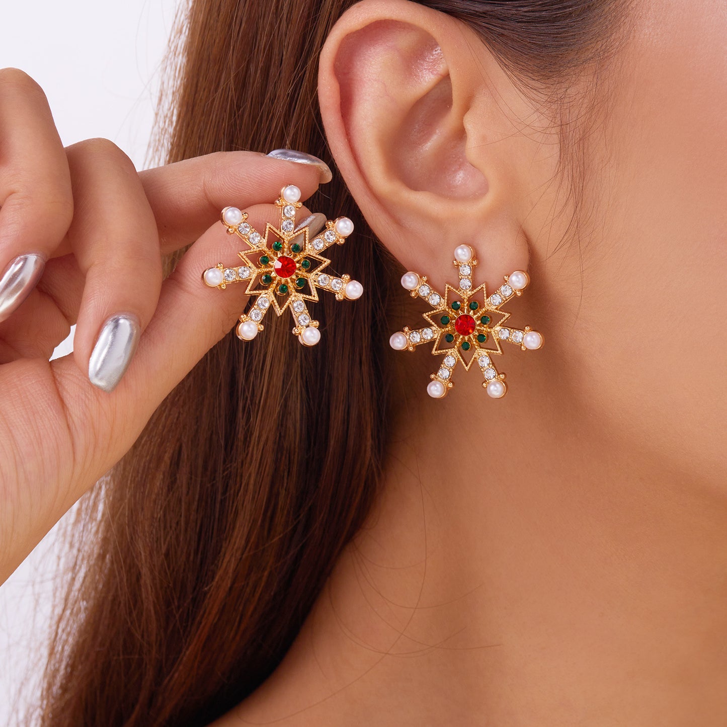 Women's Christmas Series Fashion Rhinestone Pearl Winter Earrings