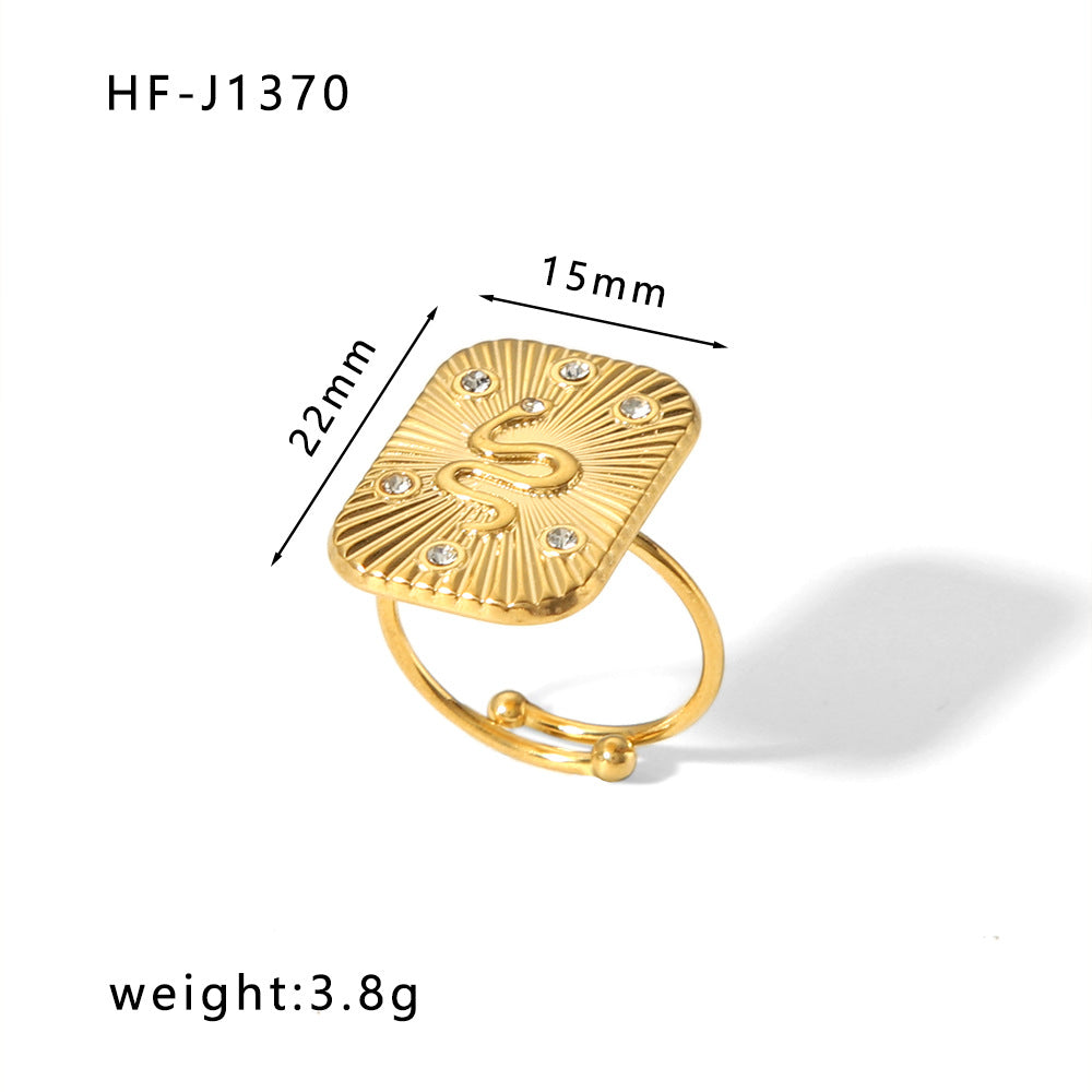 Women's Open Drop Oil Personality Inlaid Zircon Stainless Ring
