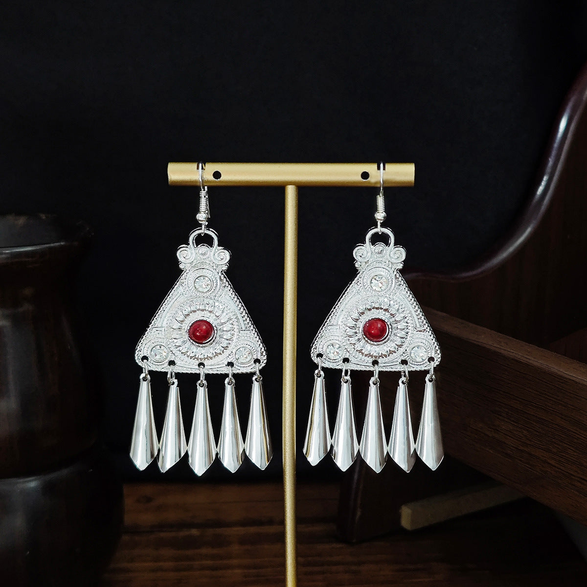 Miao Sier Colorful Long Feather Tassel Rings