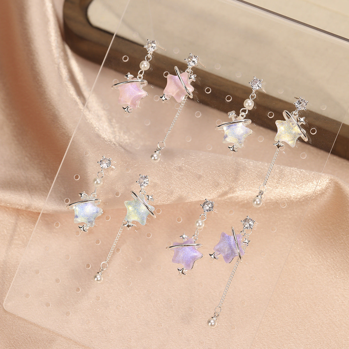 Star Rail Advanced Sweet Exquisite Sier Pin Colored Drip Glaze Stud Earrings