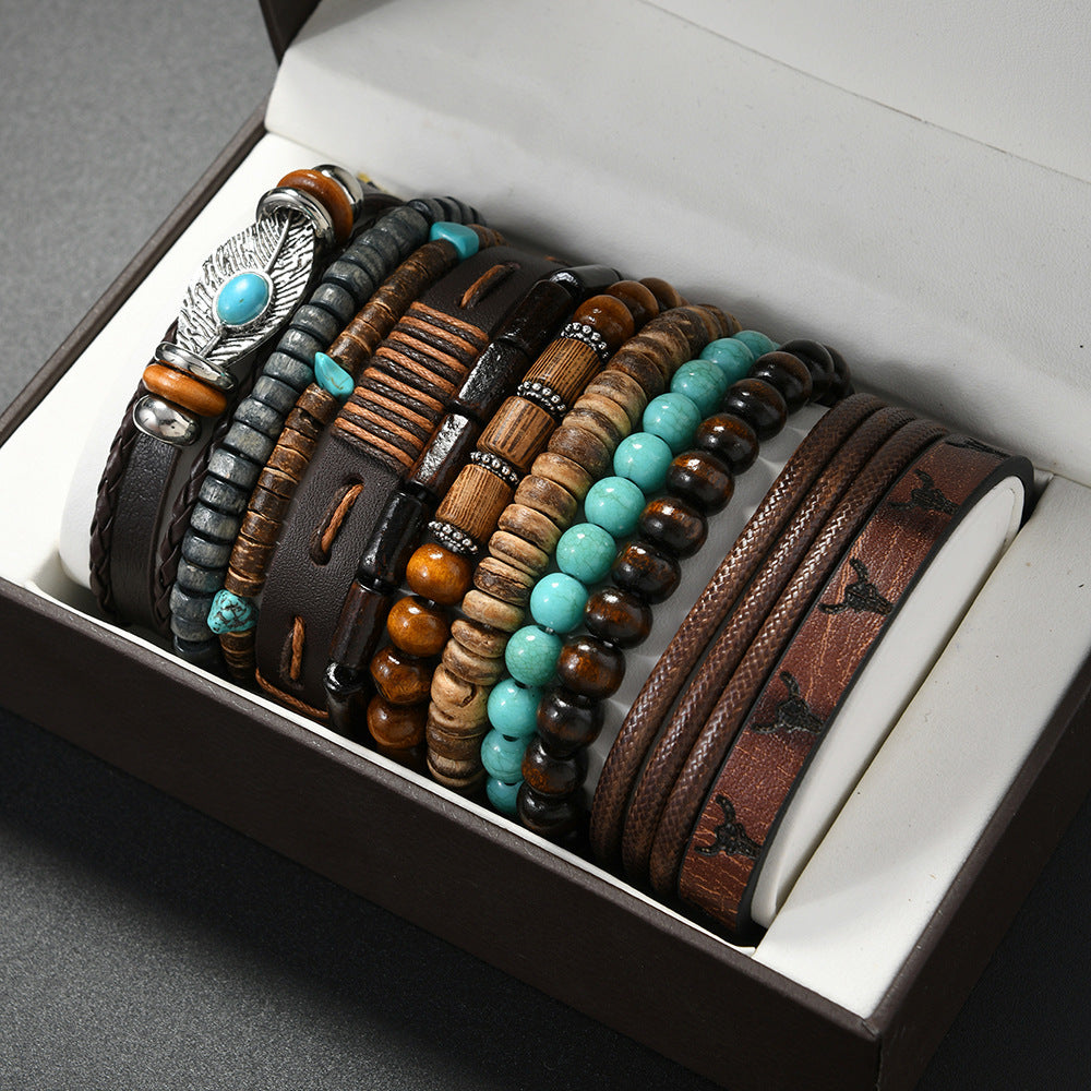 Men's Coconut Shell Wooden Bead Stretch Bracelets