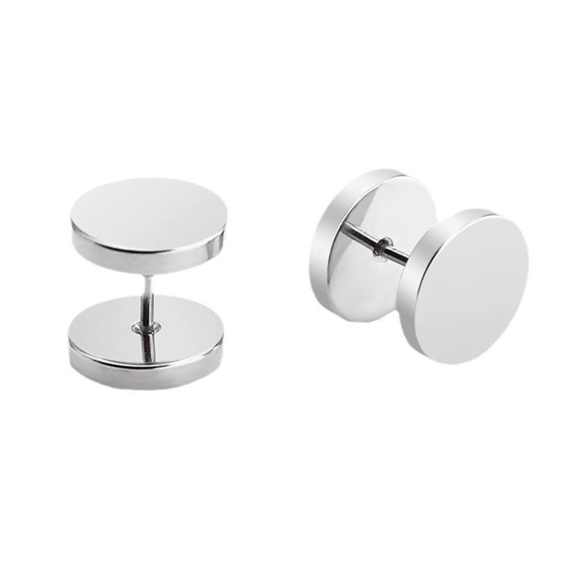 Men's & Women's Korean Style Round Cake Dumbbell Hip Hop Stud Earrings