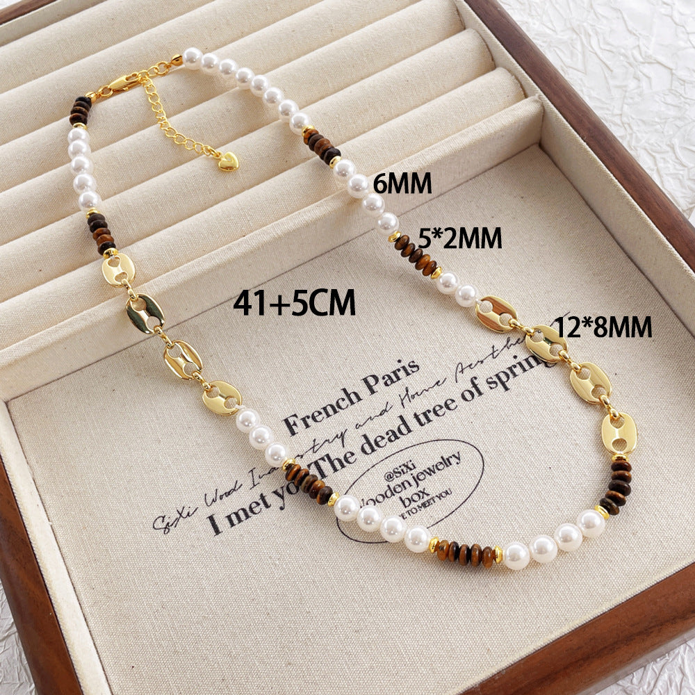 Niche Retro Artistic Style Tigereye Pearl Necklaces