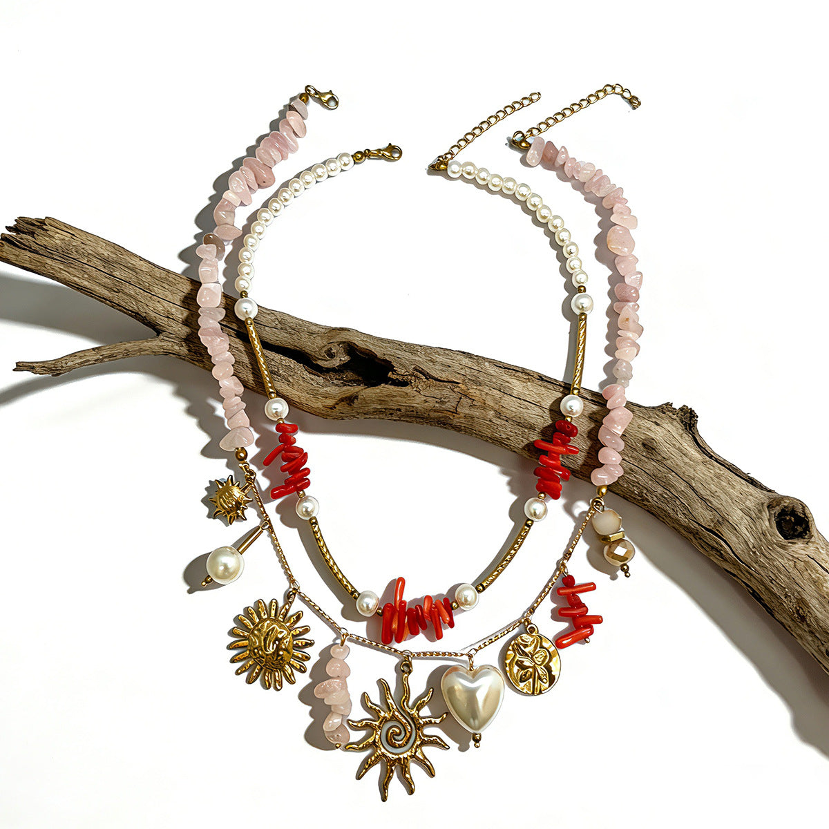 Women's Stone Gravel Vintage Stainless Steel Sun Necklaces