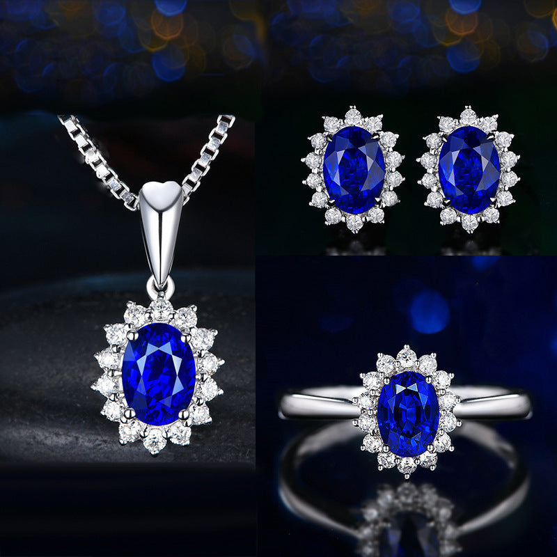 Live Broadcast Three-piece Colored Gems Ear Combination Personality Necklaces