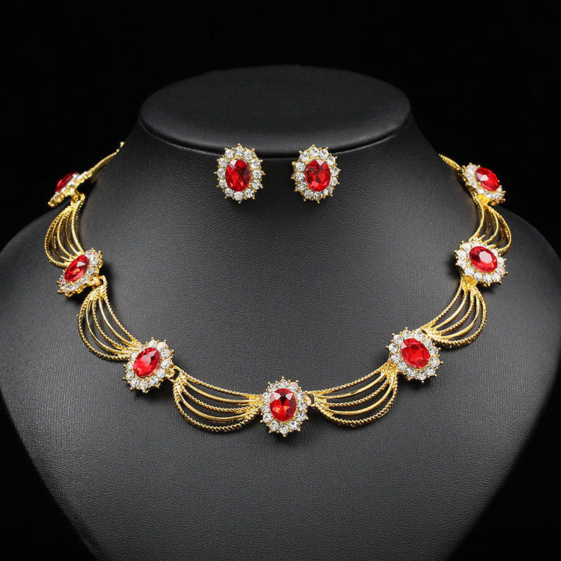 Suit Gem Artistic Retro Court Fan-shaped Beautiful Jewelry Set