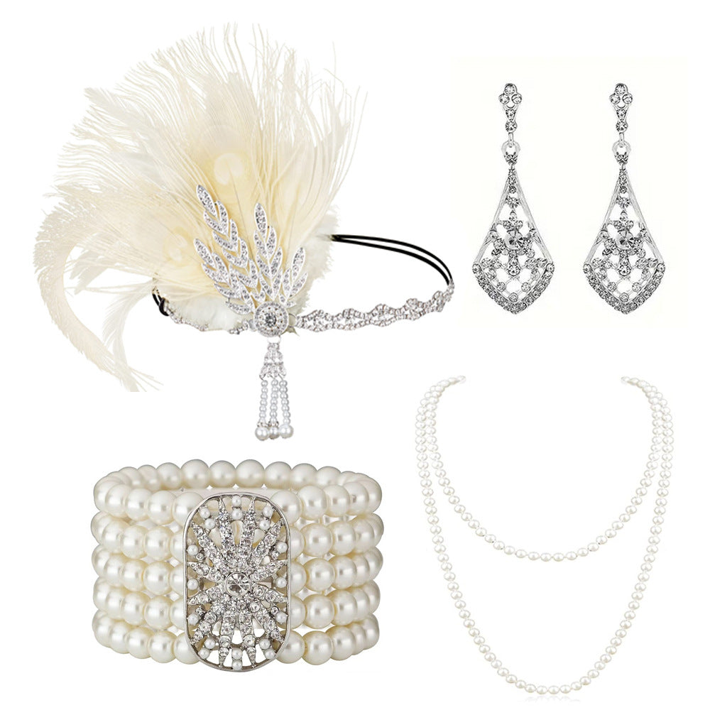 Red Feather Hair Band Masquerade Single Jewelry Set