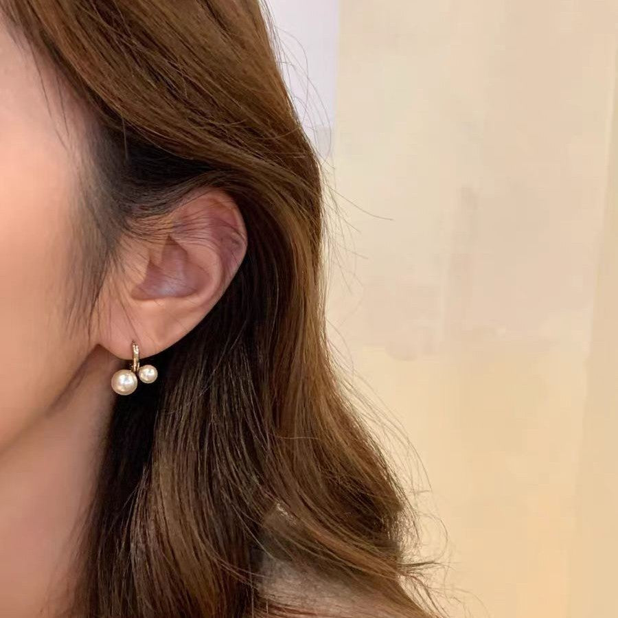 Mocha Mousse Cherry Retro Minority High-grade Pearl Ear Clip Female Stud Earrings