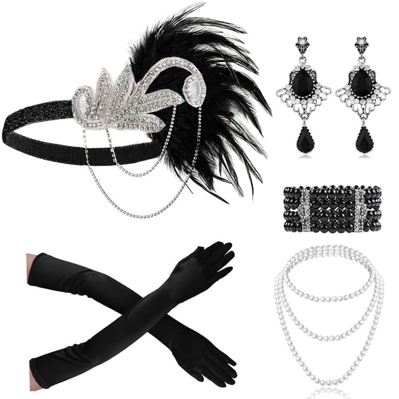 Red Feather Hair Band Masquerade Single Jewelry Set