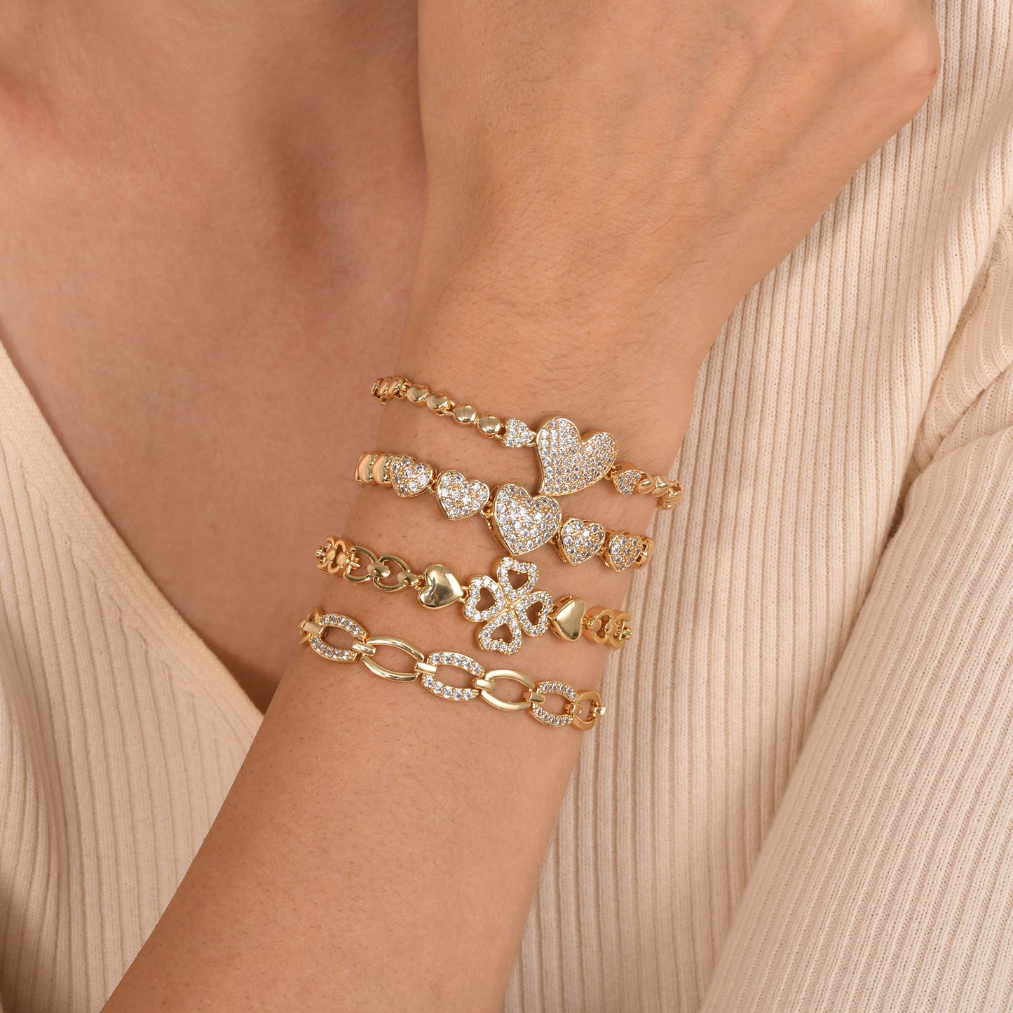 Women's Diamond Copper Square Zircon Golden Snake Bracelets