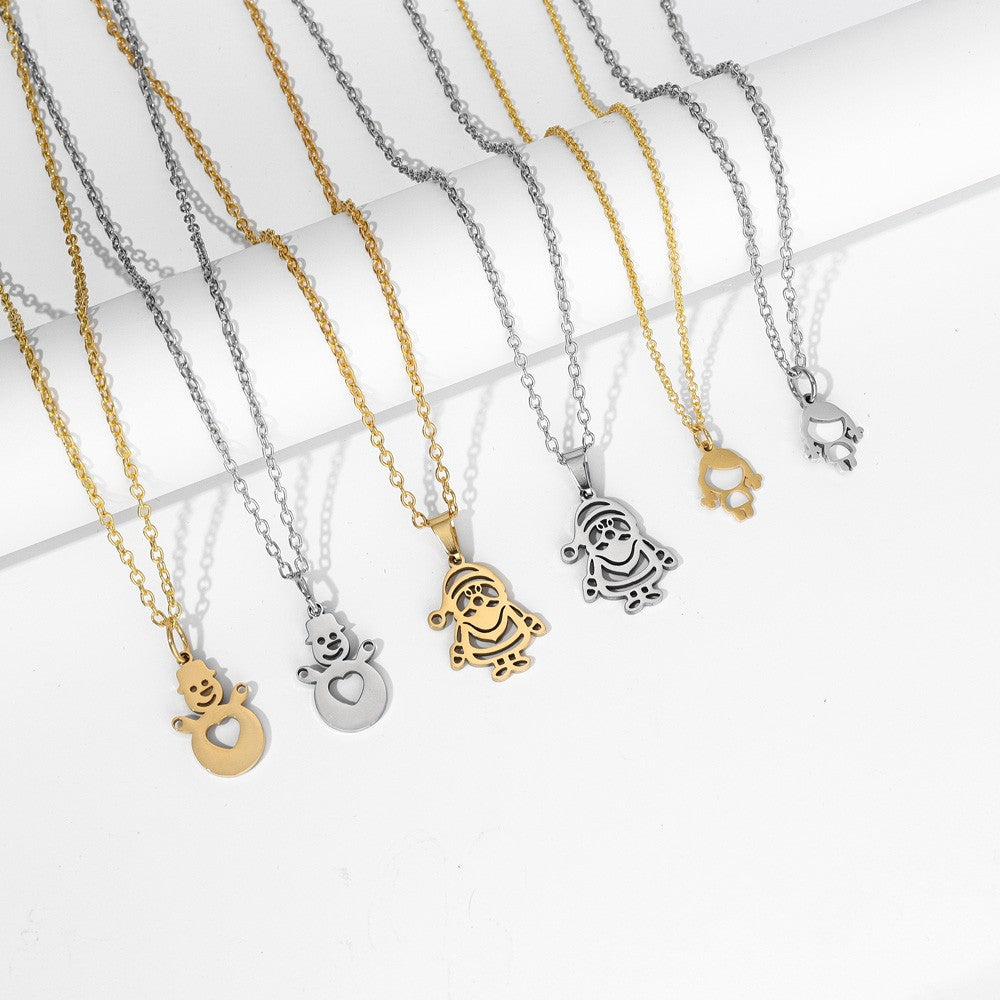 Stainless Steel Santa Christmas Tree Stylish Simple Necklaces