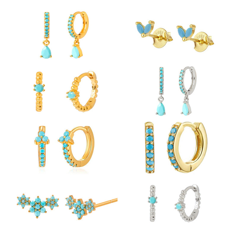 Light Luxury Sier Needle Geometric Ear Female Water Drop Leaf Stud Earrings