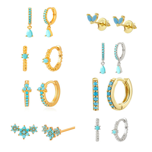 Light Luxury Sier Needle Geometric Ear Female Water Drop Leaf Stud Earrings