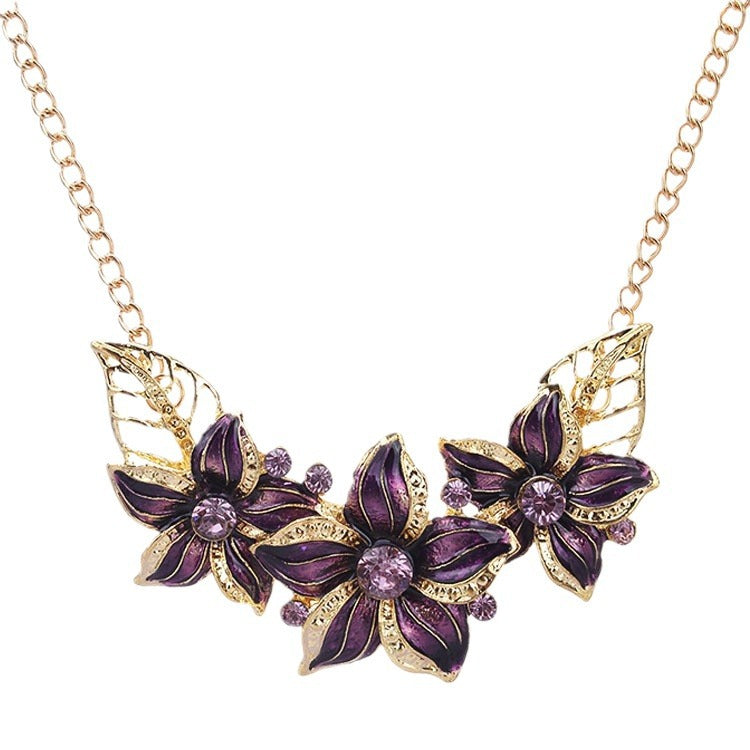 Slouchy Fashion Flower Drop Oil Diamond Necklace