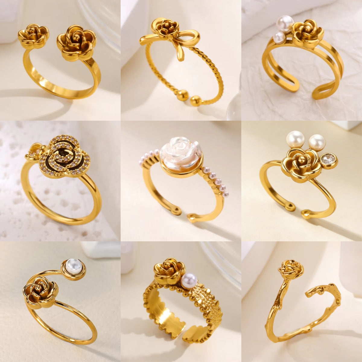 Simple Rose Series Stainless Steel Gold Plated Ring