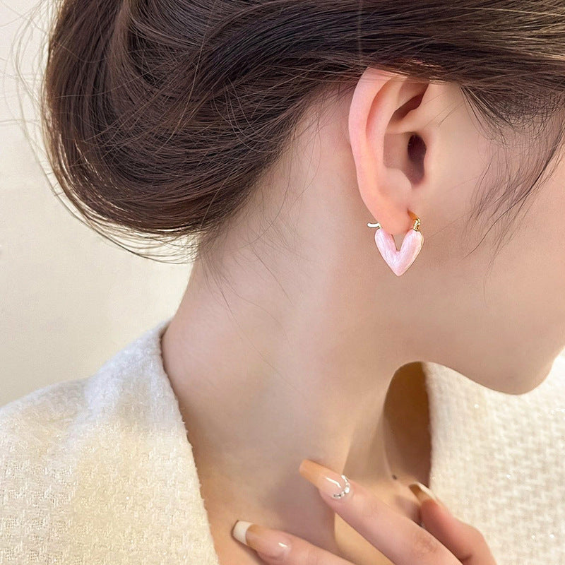 Heart High-grade Trendy Peach Niche Design Light Luxury Western Style Stud Earrings