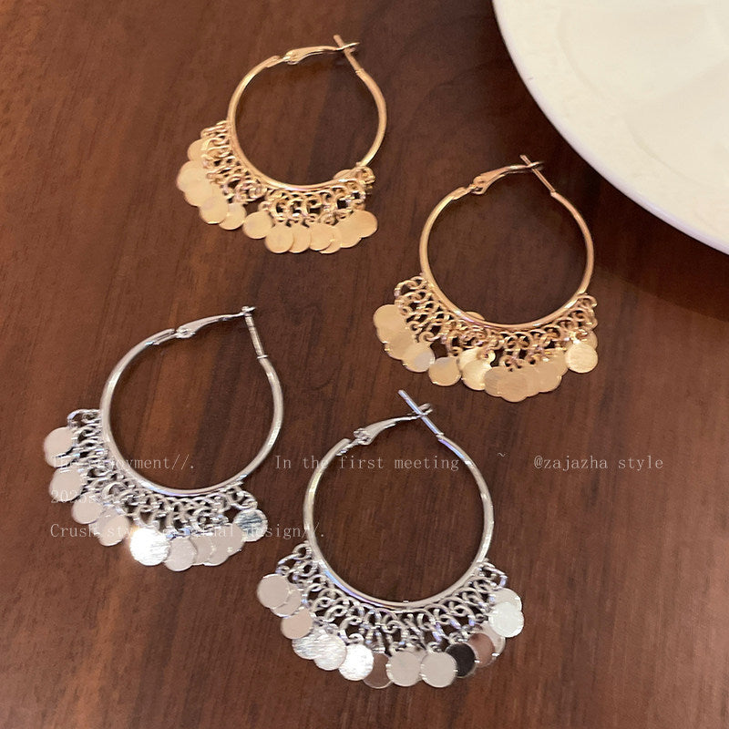 Ethnic Style Wafer Tassel Ear Female Earrings