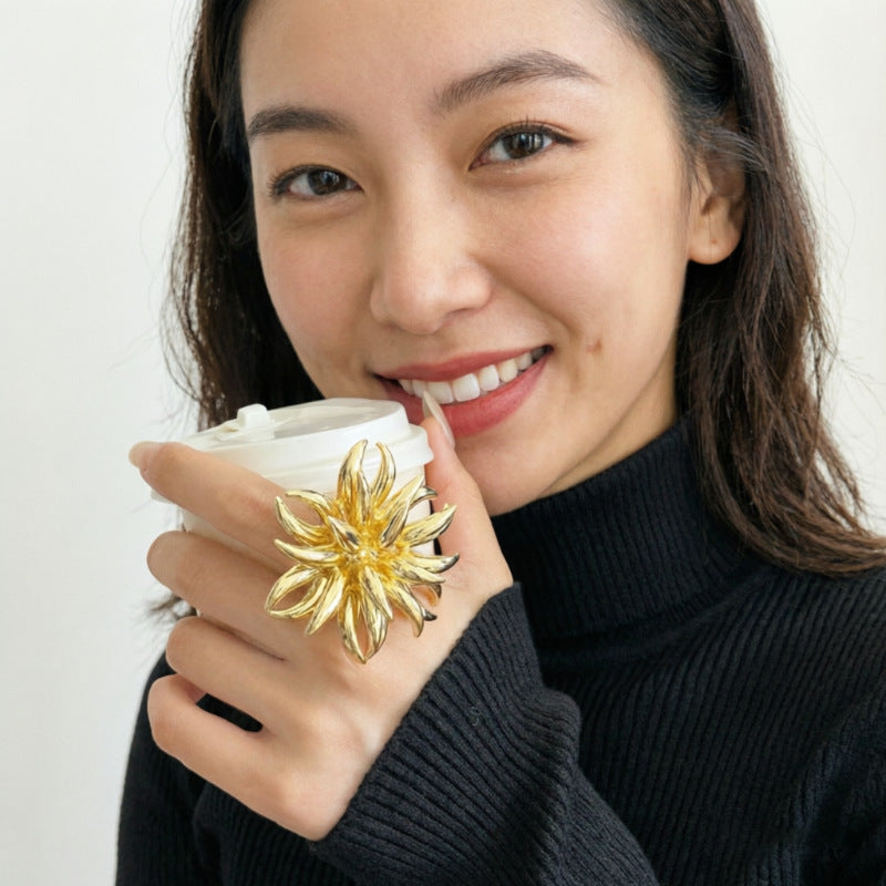 Niche Design Metal Cold Style Fireworks Shape Flower Personalized Rings