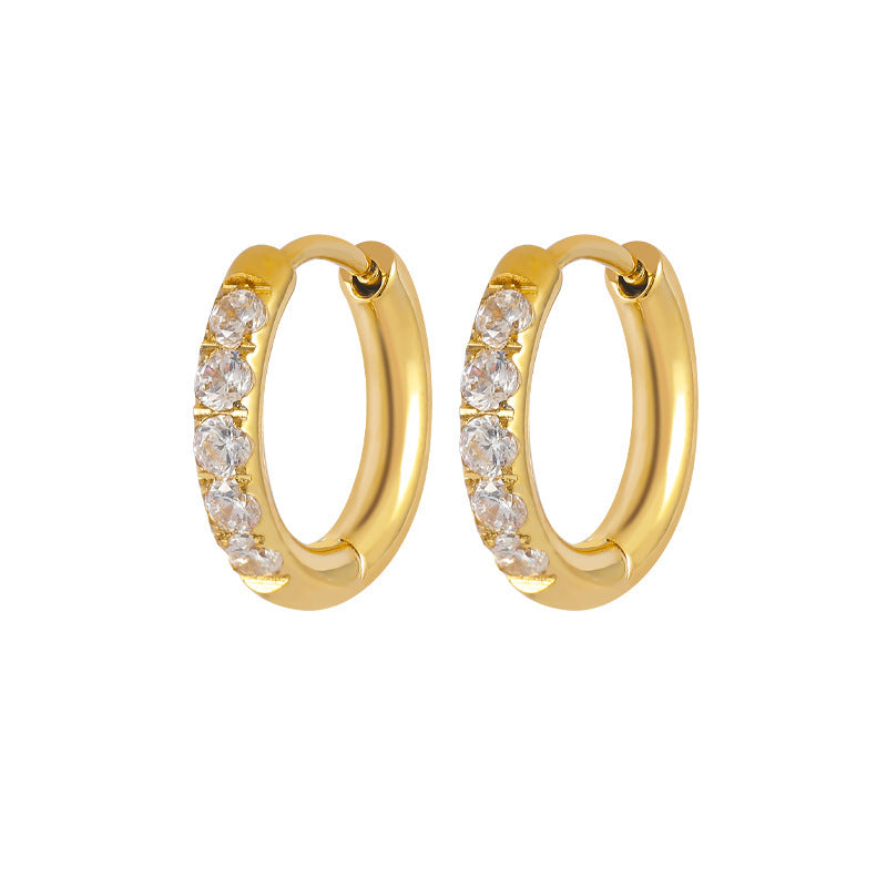 High Quality Carved Stainless Steel Studded With Zircon Titanium Earrings