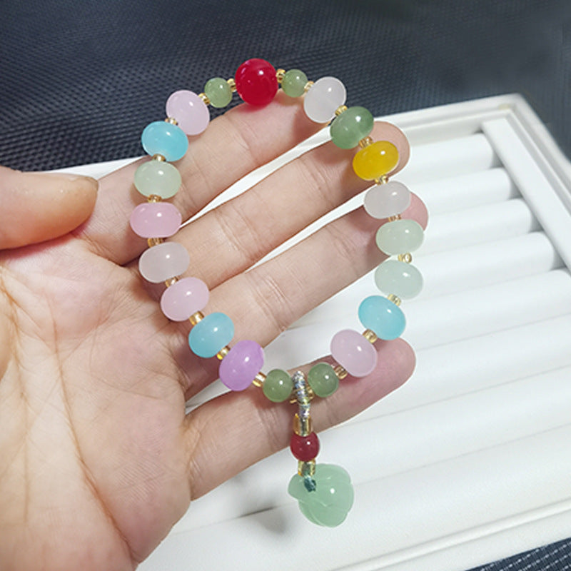 National Style Lotus Seedpod Colorful Jade Material Blessing Tassel Female Bracelet