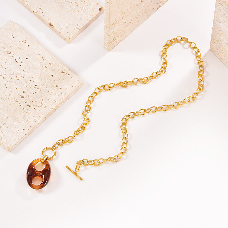 Gold Color Resin Buckle Light Luxury Jewelry Set