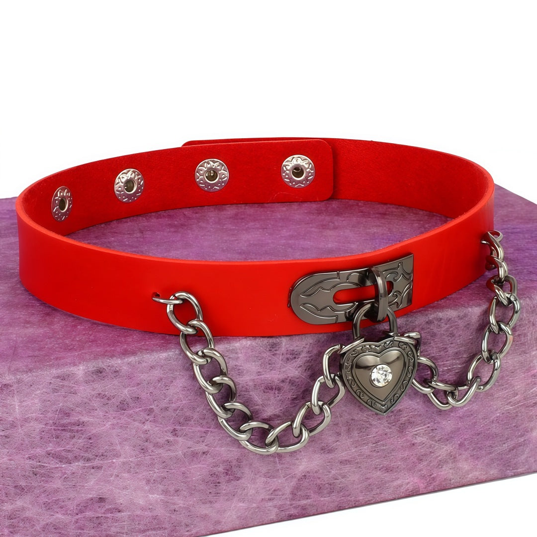 Leather Love Male Girlfriends Wang Punk Style Heart-shaped Lock Necklet Necklace