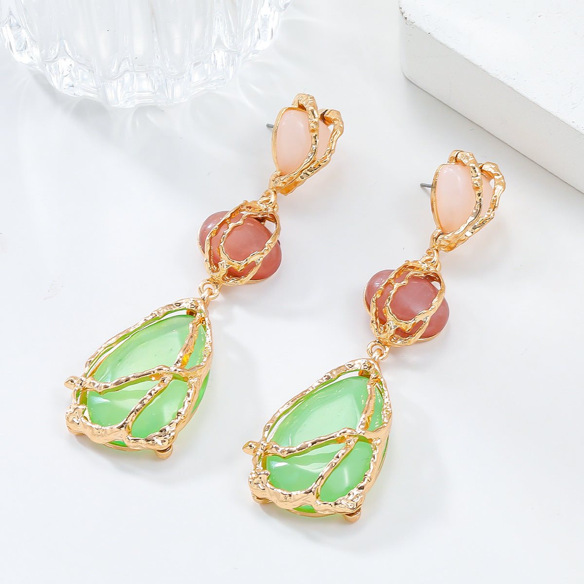 Women's Trendy Alloy Resin Bohemian Style Exaggerated Earrings