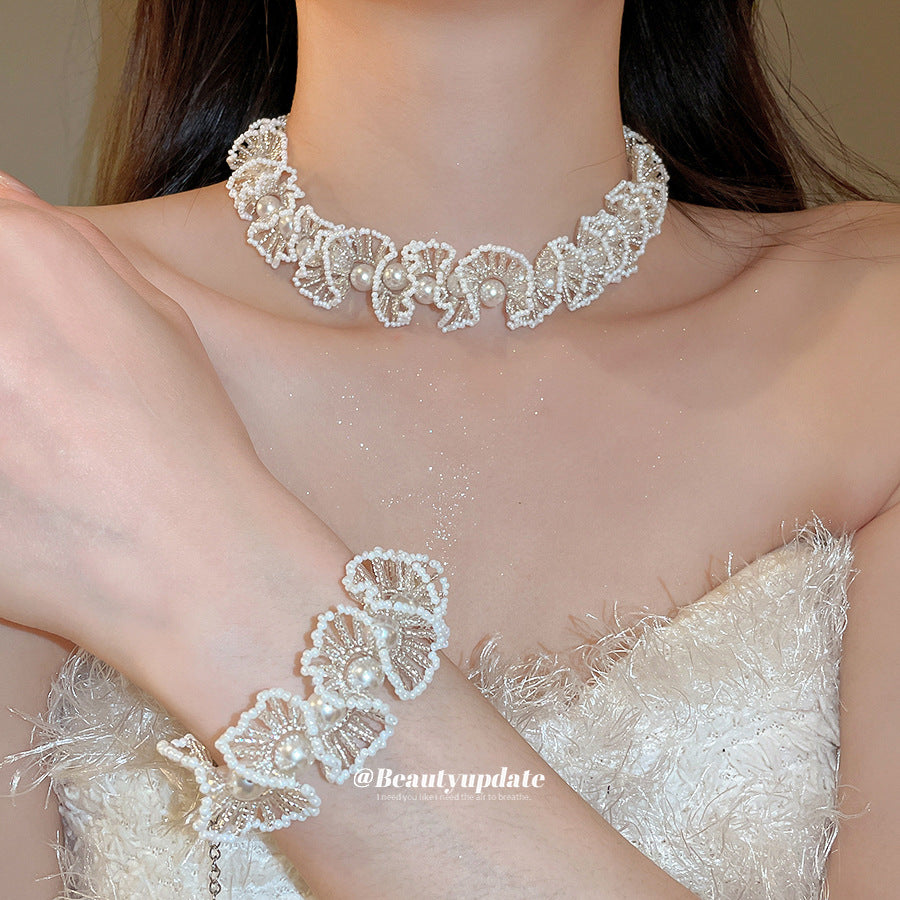 Beaded Super Fairy French Retro White Bead Jewelry Set