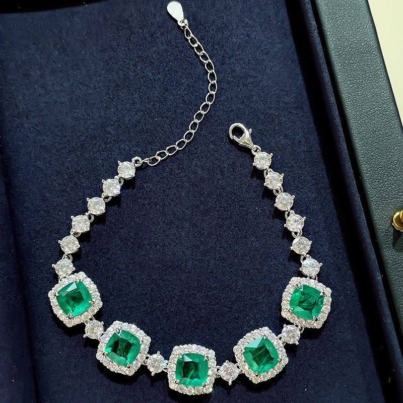 Women's Cotton Glass Emerald High Carbon Diamond Light Luxury Banquet Dress Bracelet