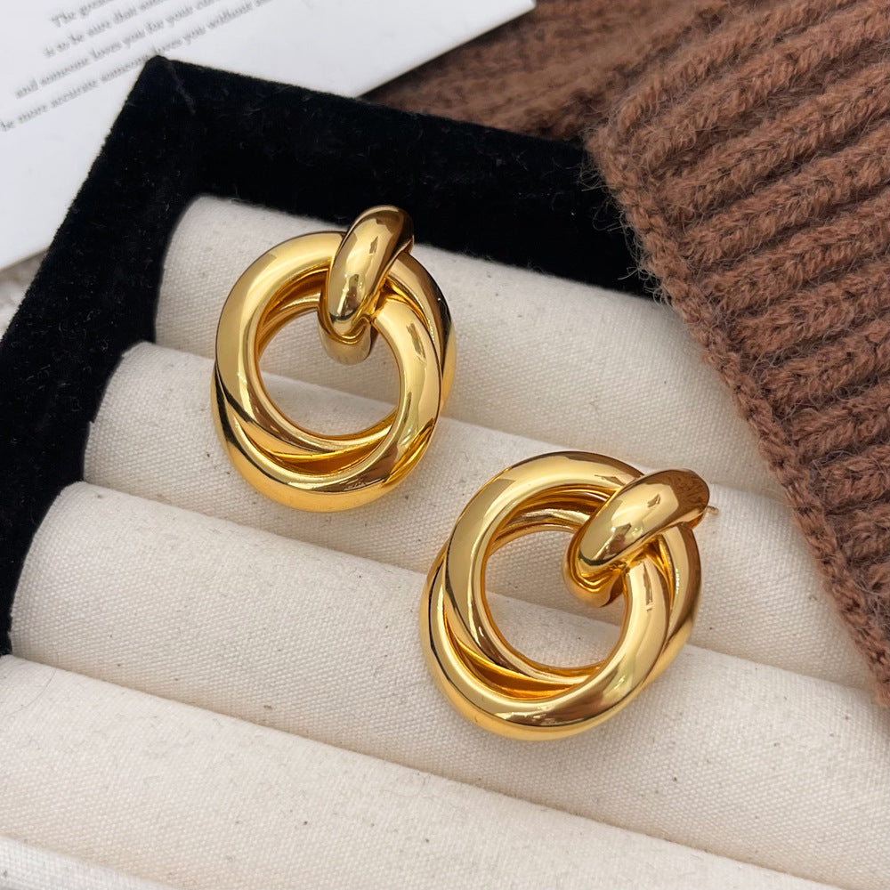 Metal Beautiful Circle Female Cold Wind Tassel Earrings