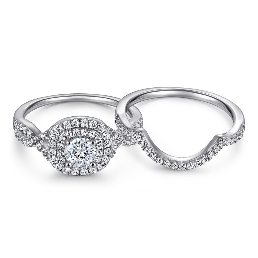 Sterling Sier Combination Set Three-piece Wedding Rings