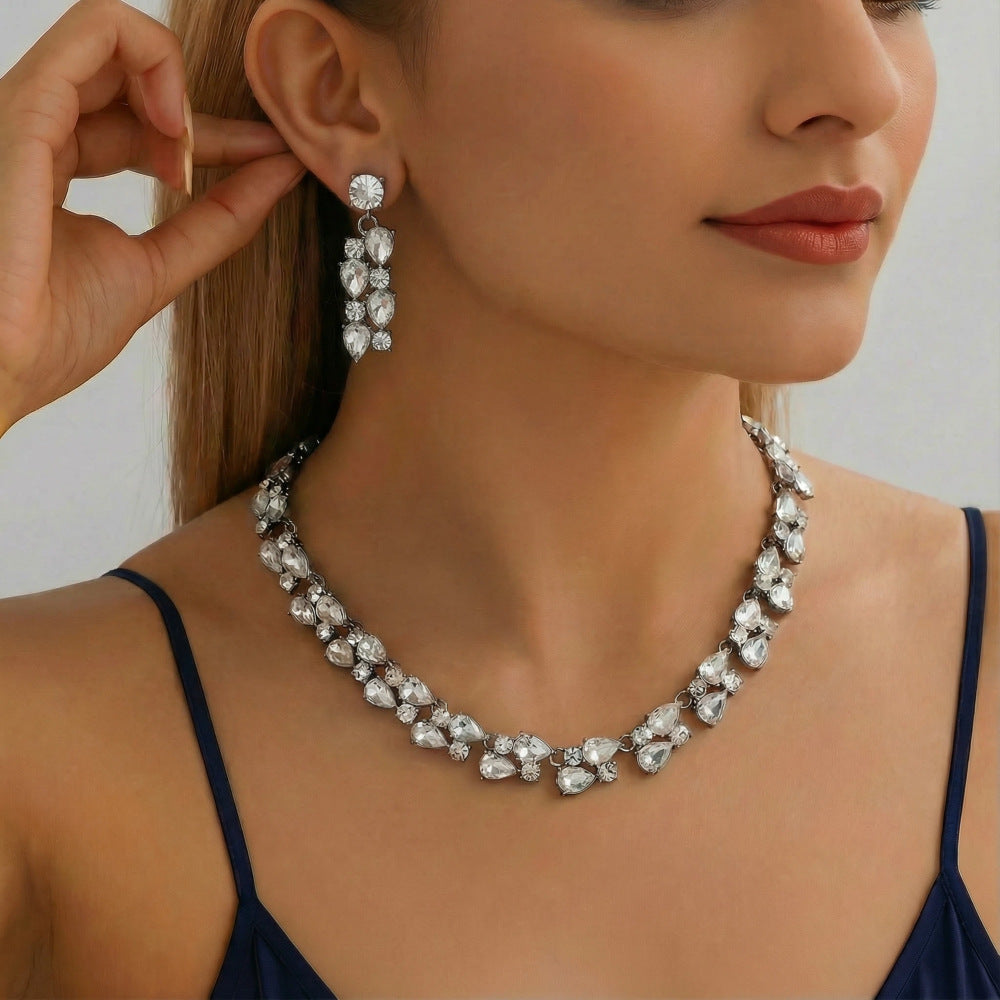 Women's Bridal Party Wedding Dress Full Diamond Jewelry Set