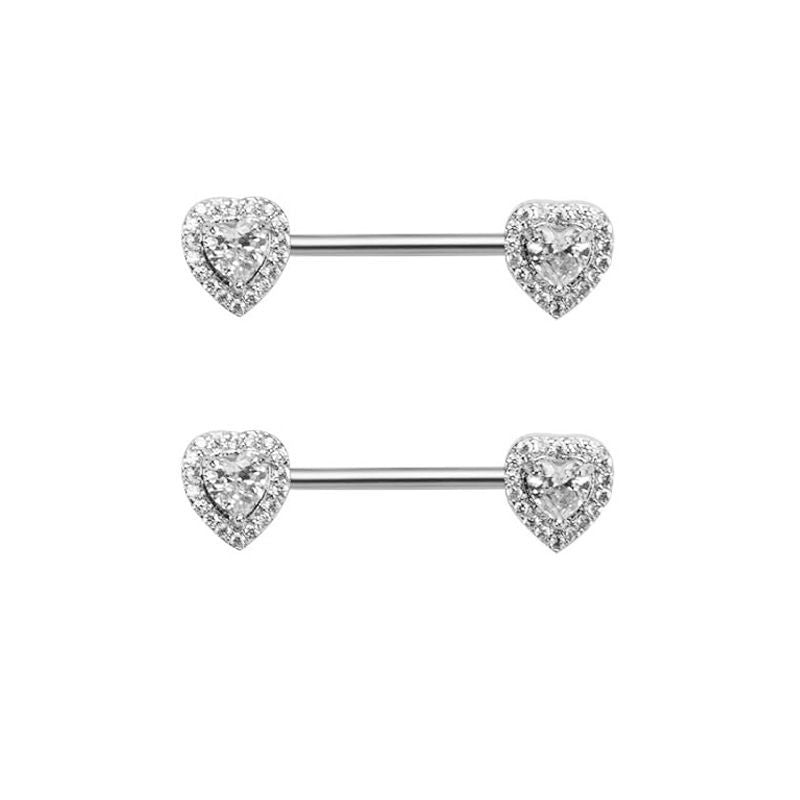 Steel Pink Series Zircon Nipple Love Moon Adhesive Earrings
