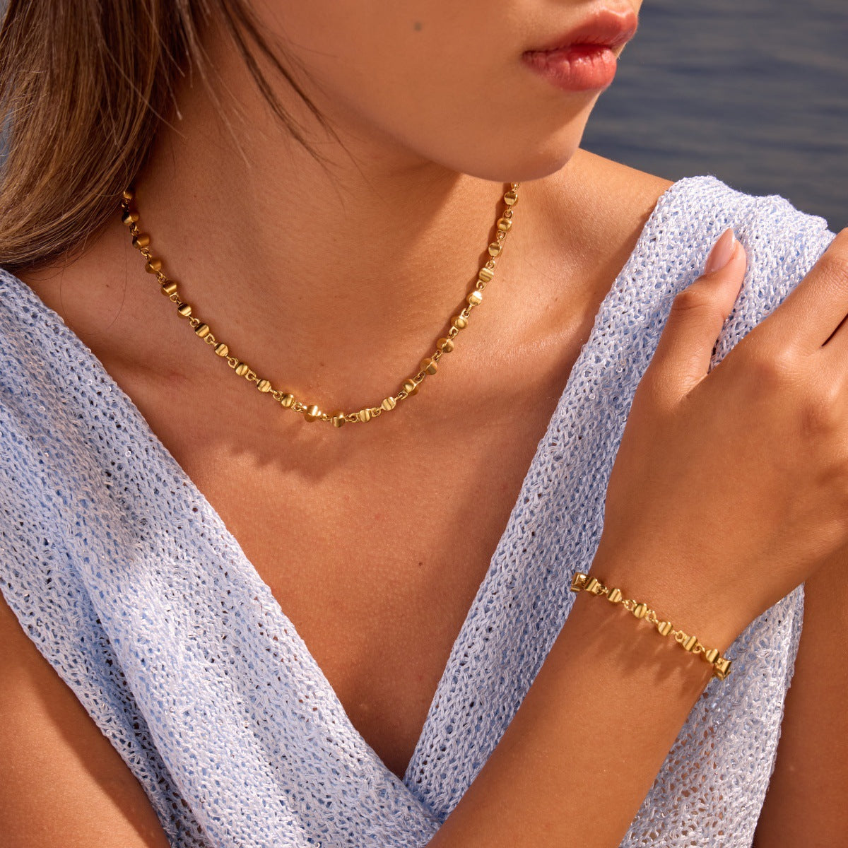 Women's Stainless Steel Minimalist Geometric Square Beaded Bracelets