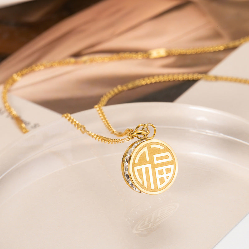 Double-sided Three-dimensional Titanium Steel Personalized Zircon Clavicle Necklace