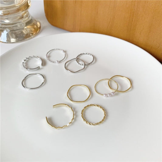 Women's Simple Pearl Combined Set Personalized Tail Rings