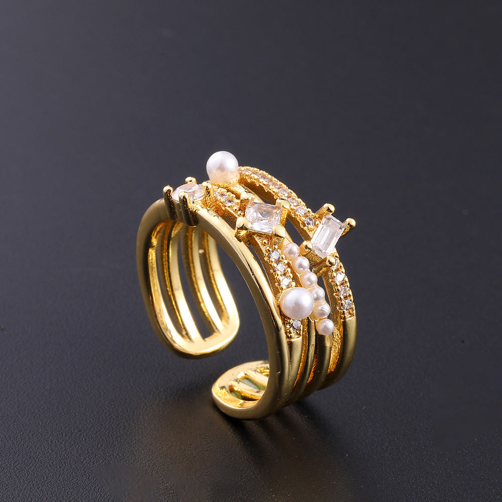 Women's Copper Zircon Electroplated Real Gold Open Index Ring
